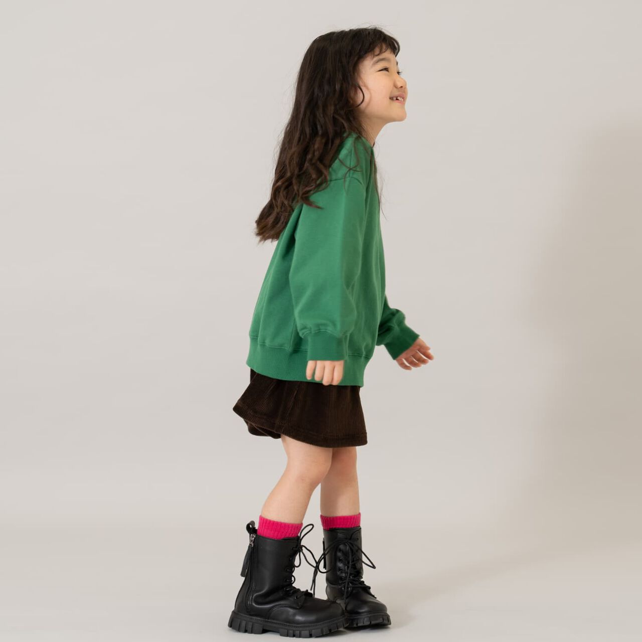 Gathered Cut Corduroy Skirt with Shorts,Deep green, large image number 5