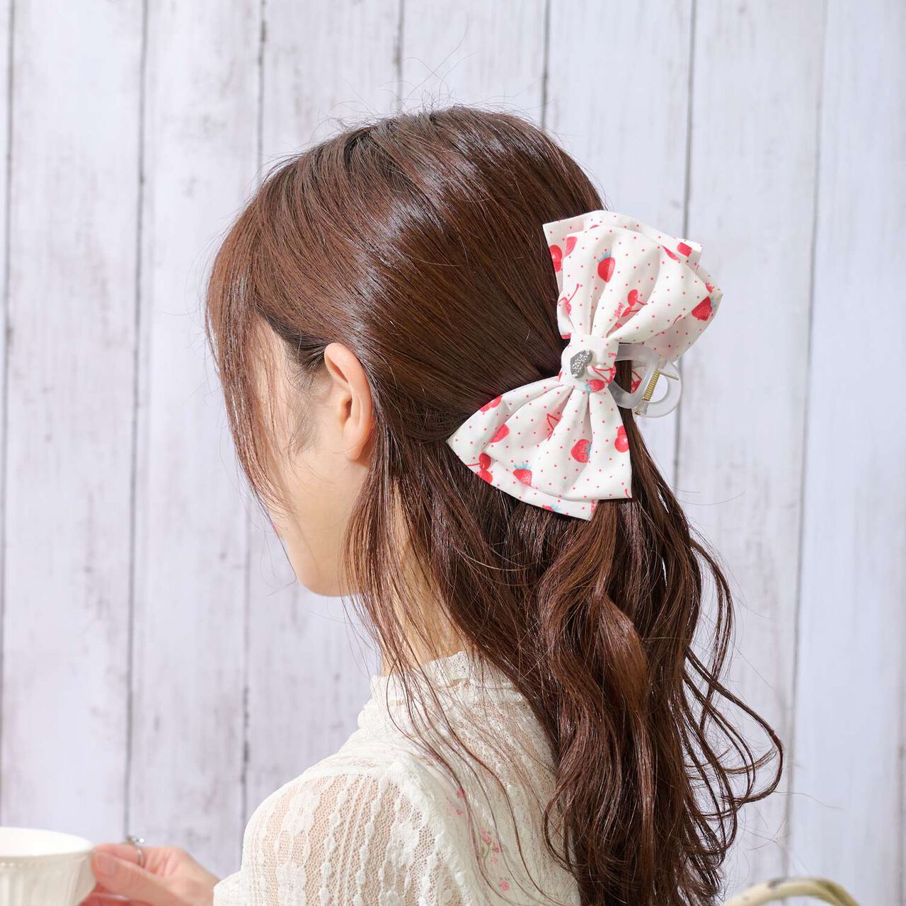 Strawberry Cherry Polka Dot Ribbon Hair Clip,Mint, large image number 5