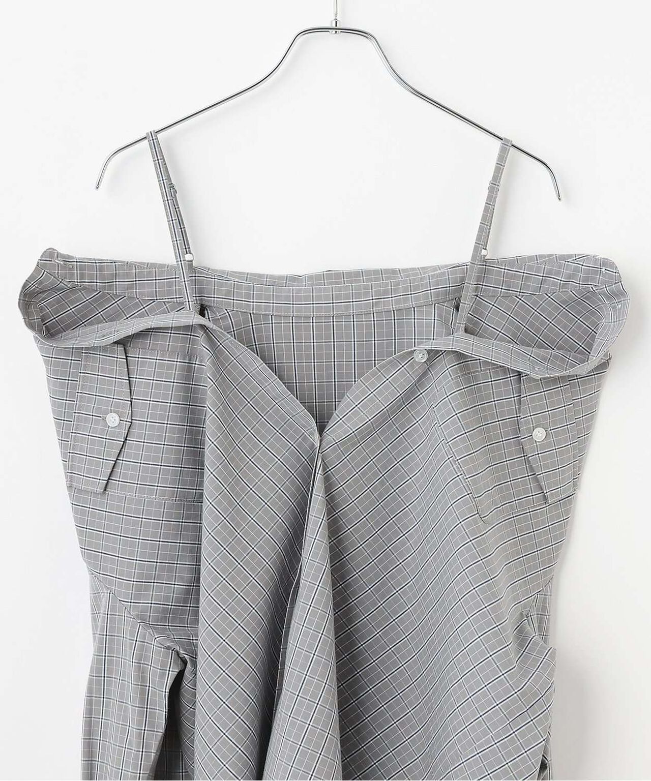 Checkered Shirt with Logo Plate [Korean Fashion],Gray, large image number 10