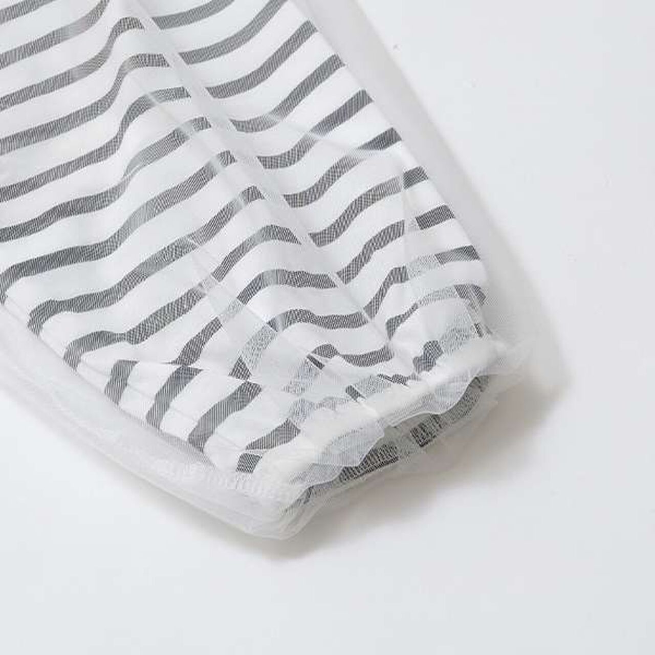 Soft Cotton Tulle Layered Stripe Boat Neck T-Shirt,Blue, large image number 15