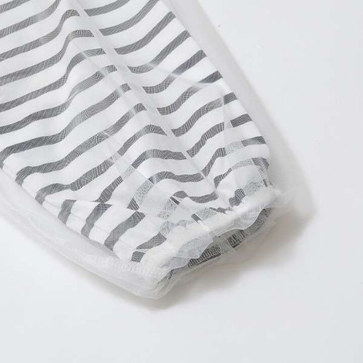 Soft Cotton Tulle Layered Stripe Boat Neck T-Shirt,Blue, medium image number 15