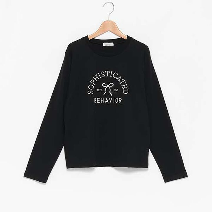 Ribbon Embroidered Long Sleeve T-Shirt,Off white, medium image number 5