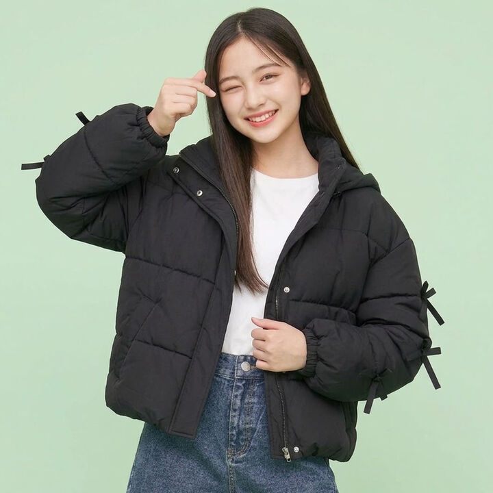 [milky coast] 2WAY Detachable Hood Sleeve Ribbon Padded Blouson,, medium