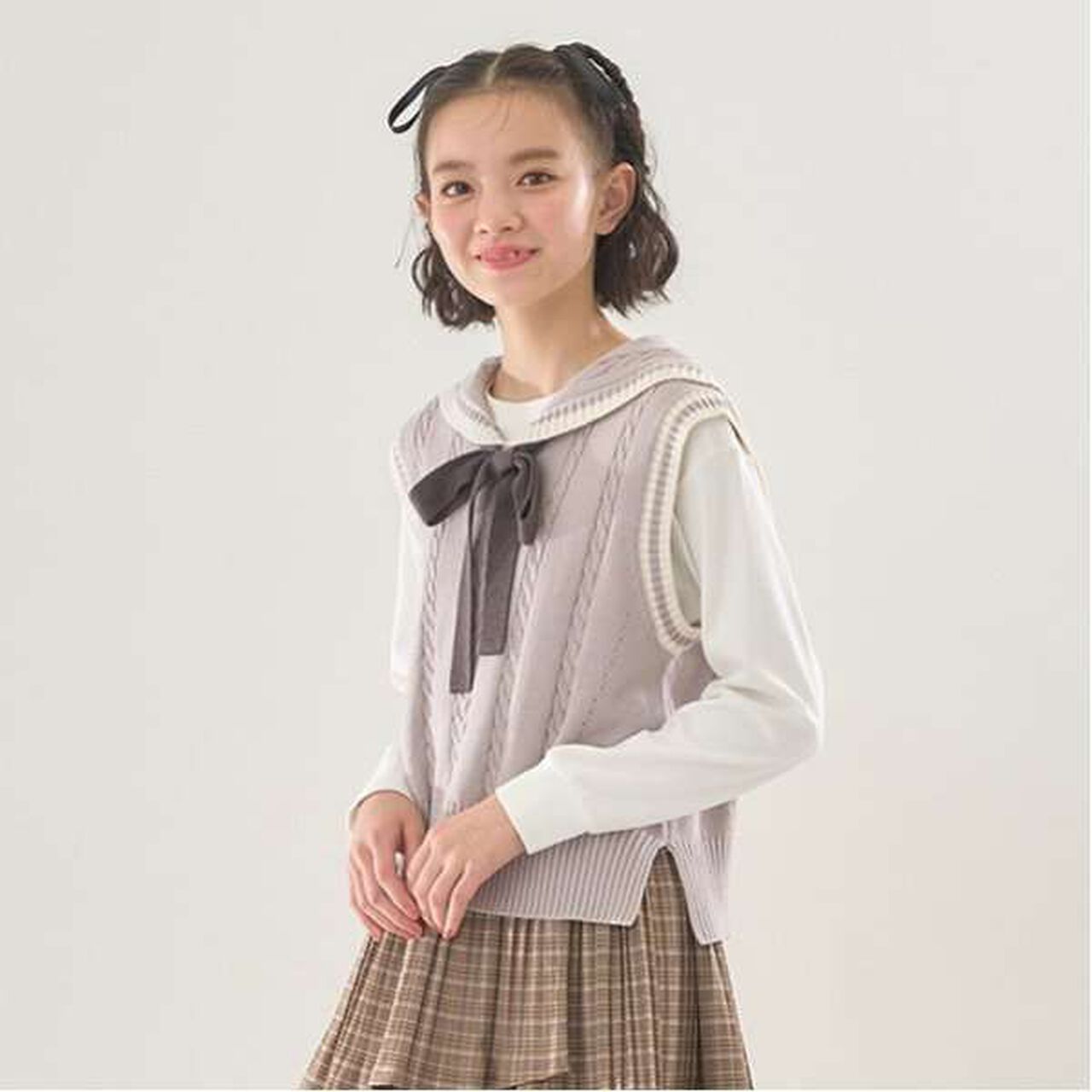 Sailor Knitwear Vest & T-Shirt Set,Gray, large image number 7