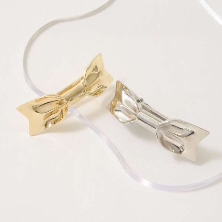 Ribbon-Shaped Hair Clip,Gold, medium image number 3