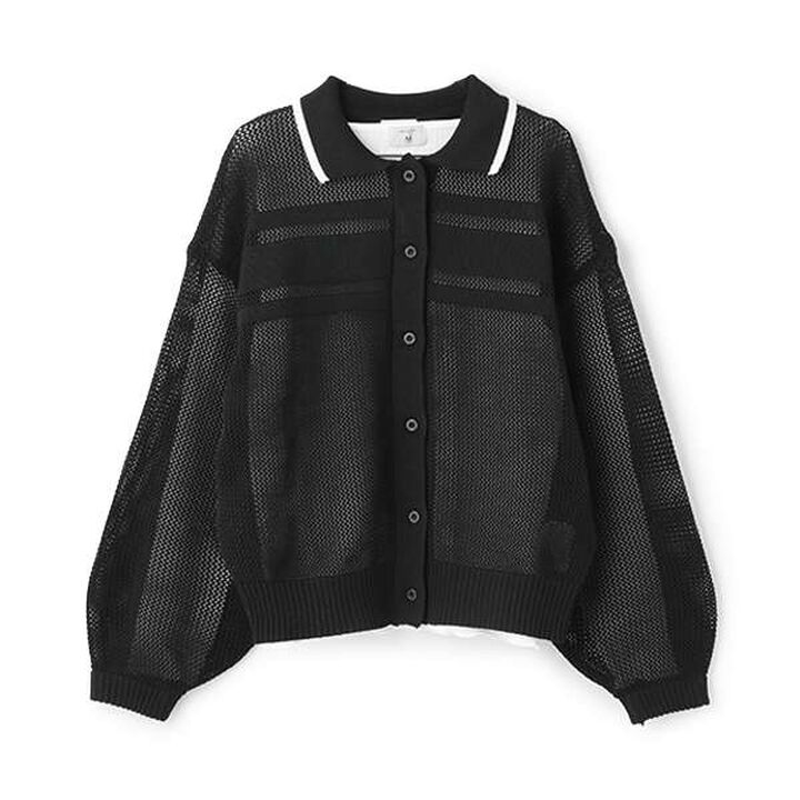 [AMI] Line Collar Mesh Cardigan × Long Sleeve T-Shirt Set,Off white, medium image number 2