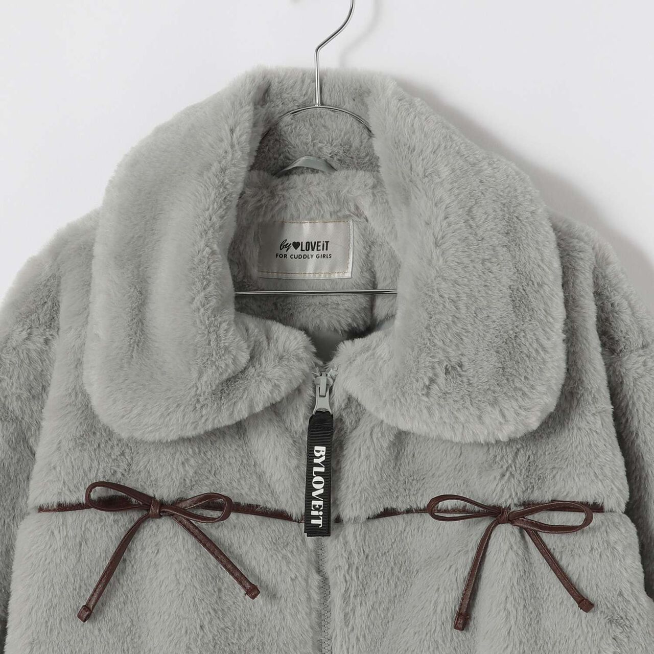 Ribbon Fur Bomber Jacket,Beige, large image number 7