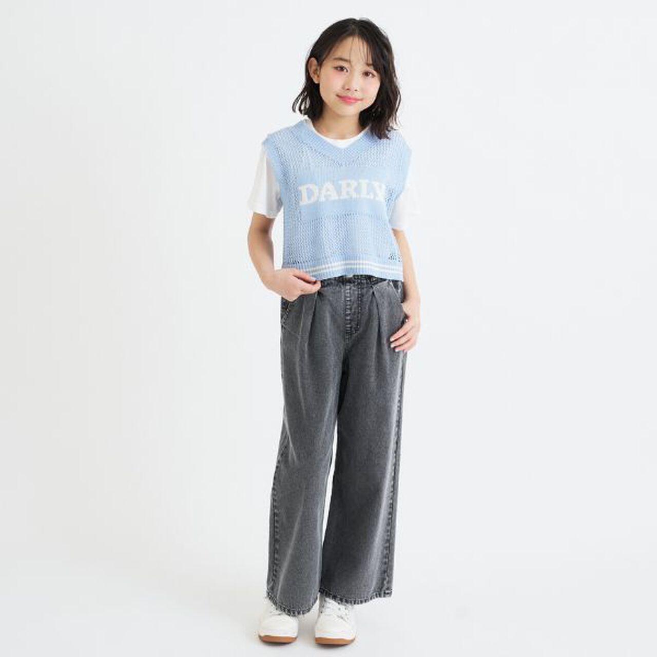 Washable Mesh Knit Vest + Short Sleeve T-Shirt,Sax blue, large image number 26