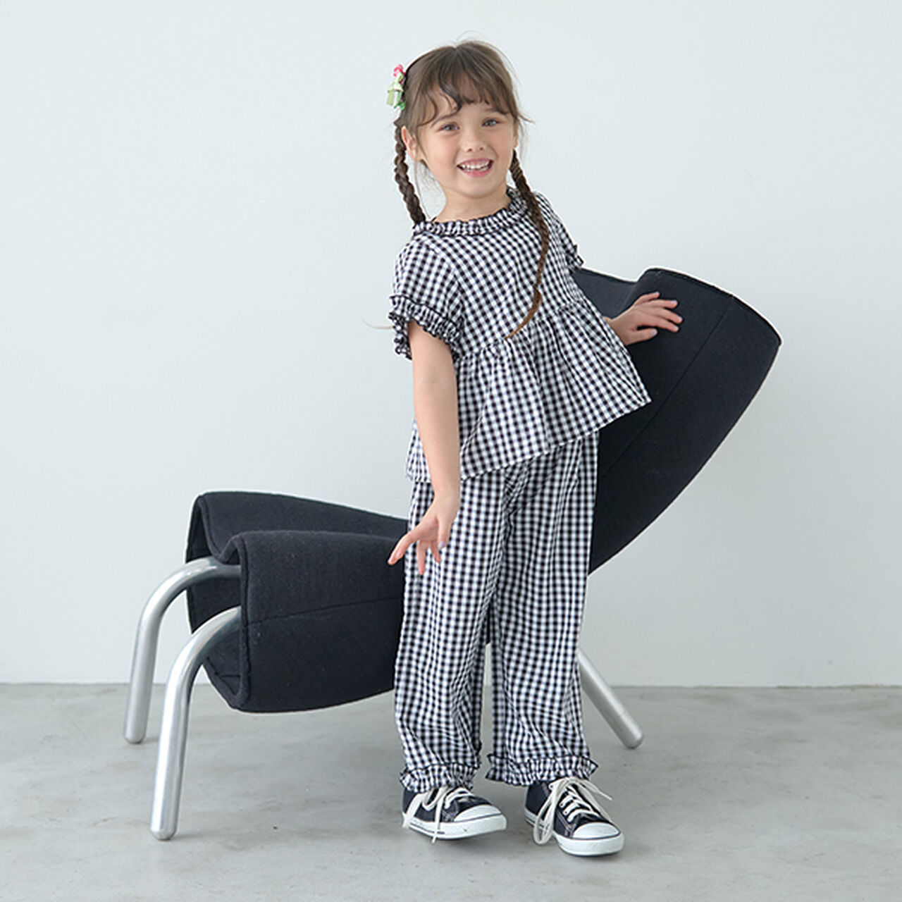 Frill Blouse & Frill Wide Pants Outfit Set,Black, large image number 9