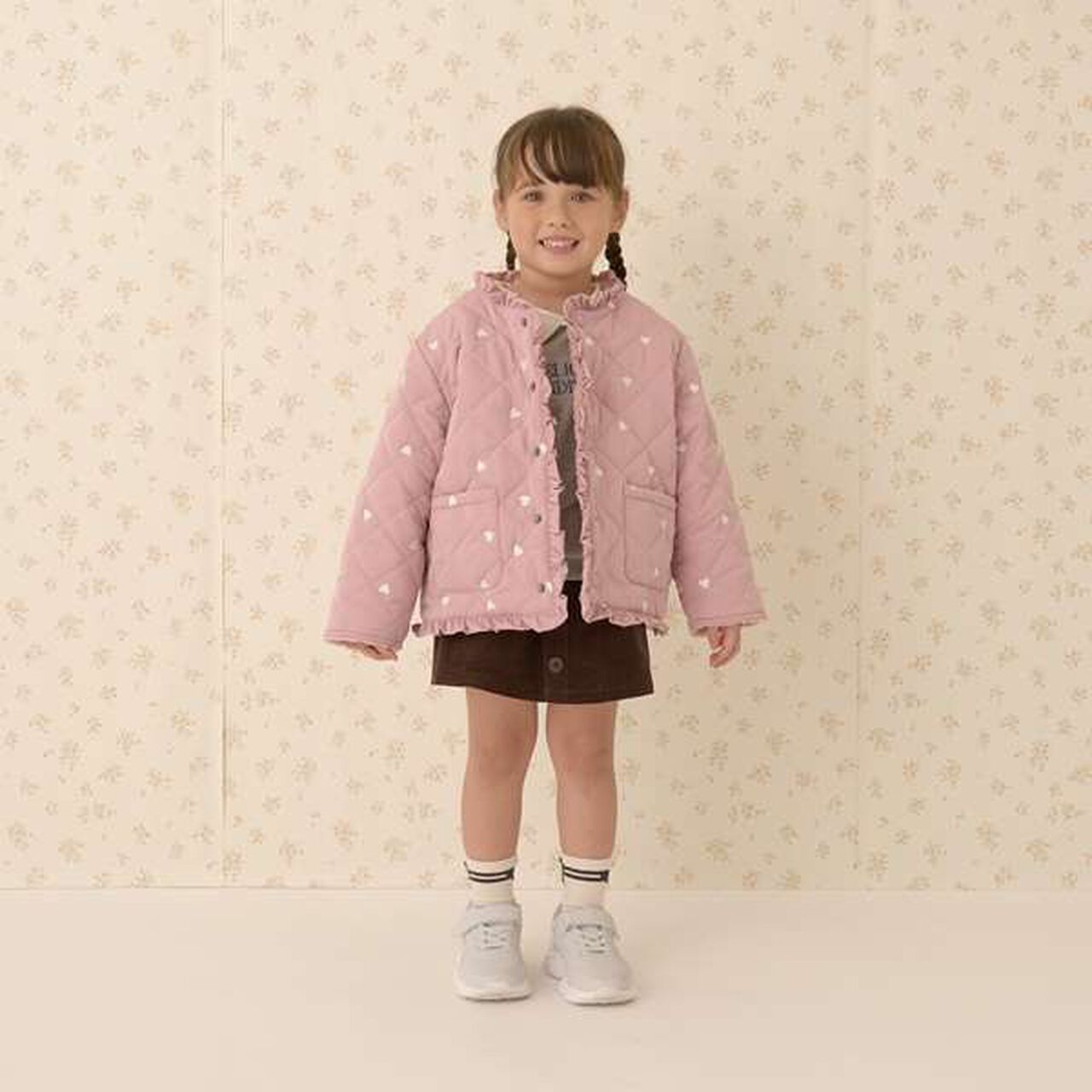 Collarless Heart Embroidered Blouson,Ivory, large image number 2