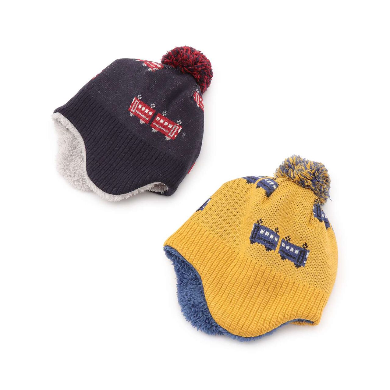 Train Pattern Beanie with Ear Flaps,Yellow, large image number 5
