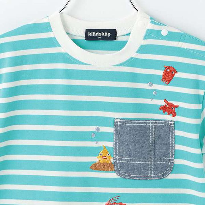 Deep Sea Embroidery Stripe Short Sleeve T-Shirt,Royal blue, medium image number 4