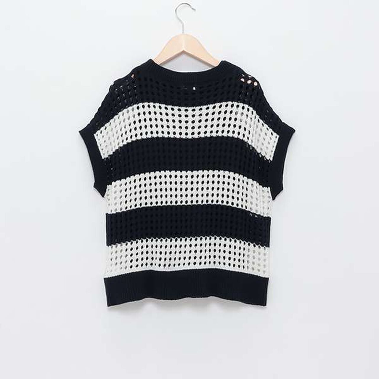 [AMI] Mesh Striped Knit + Inner Wear Set with Cups,Black, large image number 1