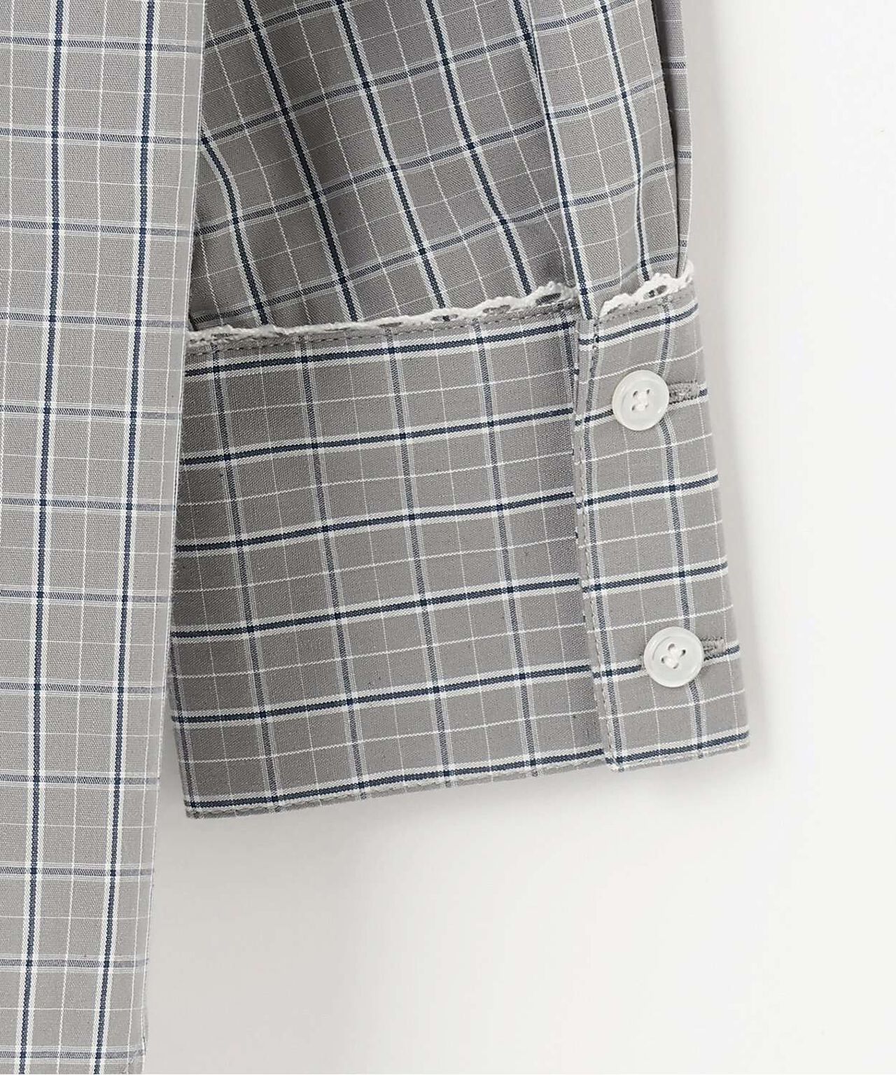 Checkered Shirt with Logo Plate [Korean Fashion],Gray, large image number 14