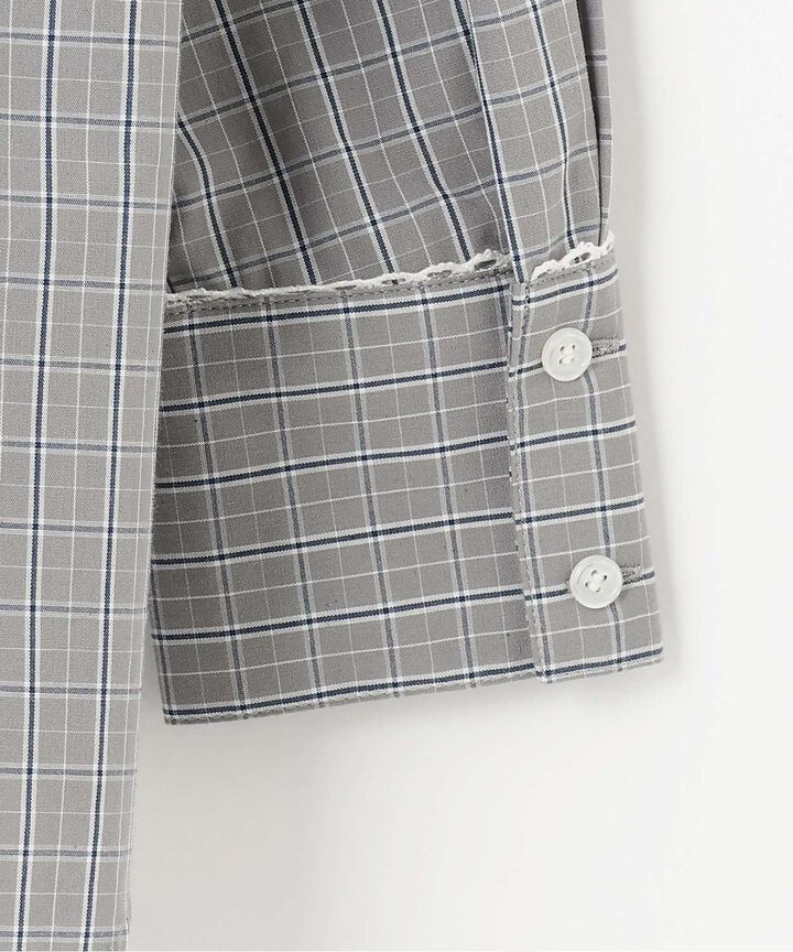 Checkered Shirt with Logo Plate [Korean Fashion],Gray, medium image number 14