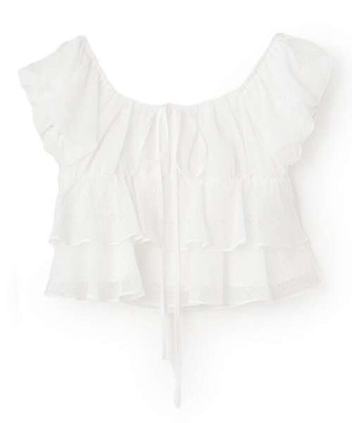 Tiered Sheer Checkered Blouse [Korean Fashion],Off white, medium image number 1