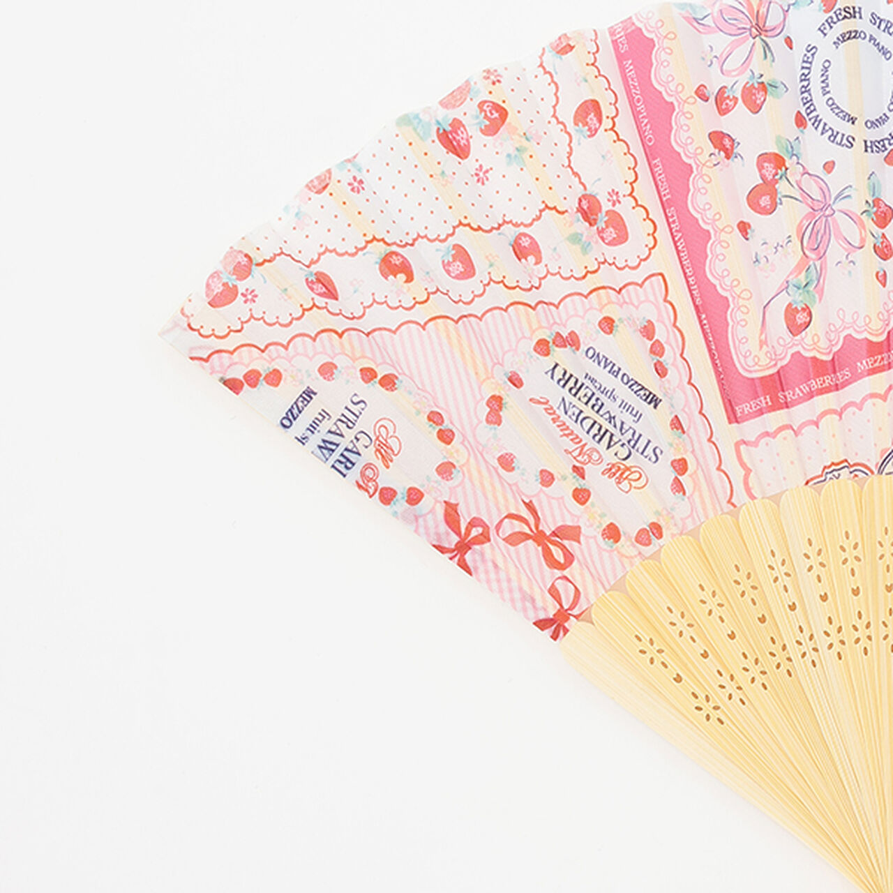 Hydrangea & Strawberry Handkerchief Pattern Folding Fan with Pouch,Light blue, large image number 2