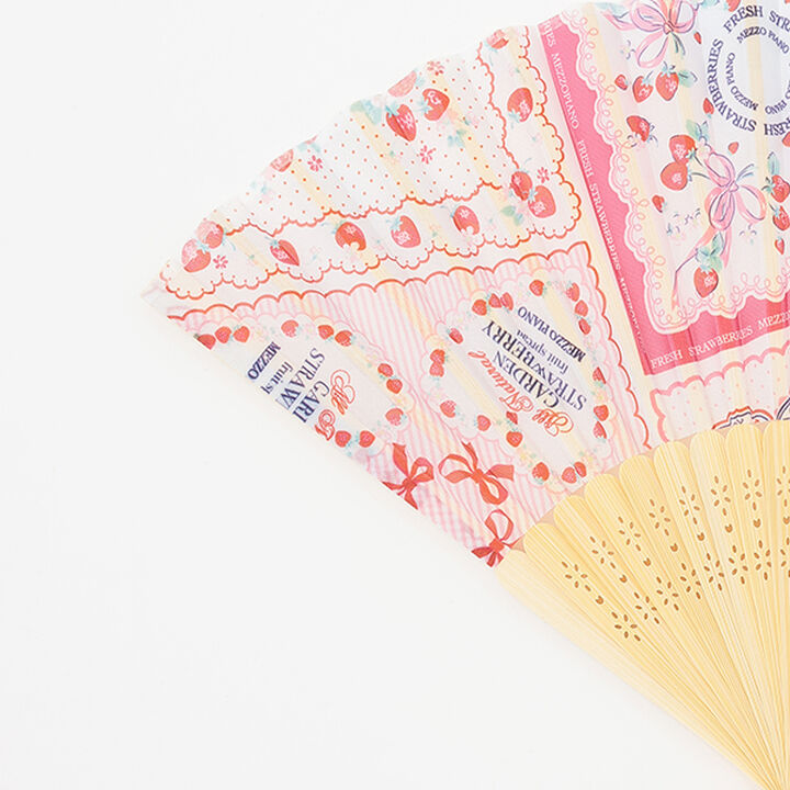 Hydrangea & Strawberry Handkerchief Pattern Folding Fan with Pouch,Light blue, medium image number 2