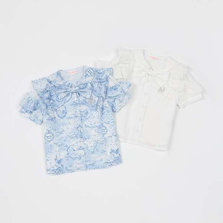 Frill Bow Tie Blouse,Blue, medium image number 3