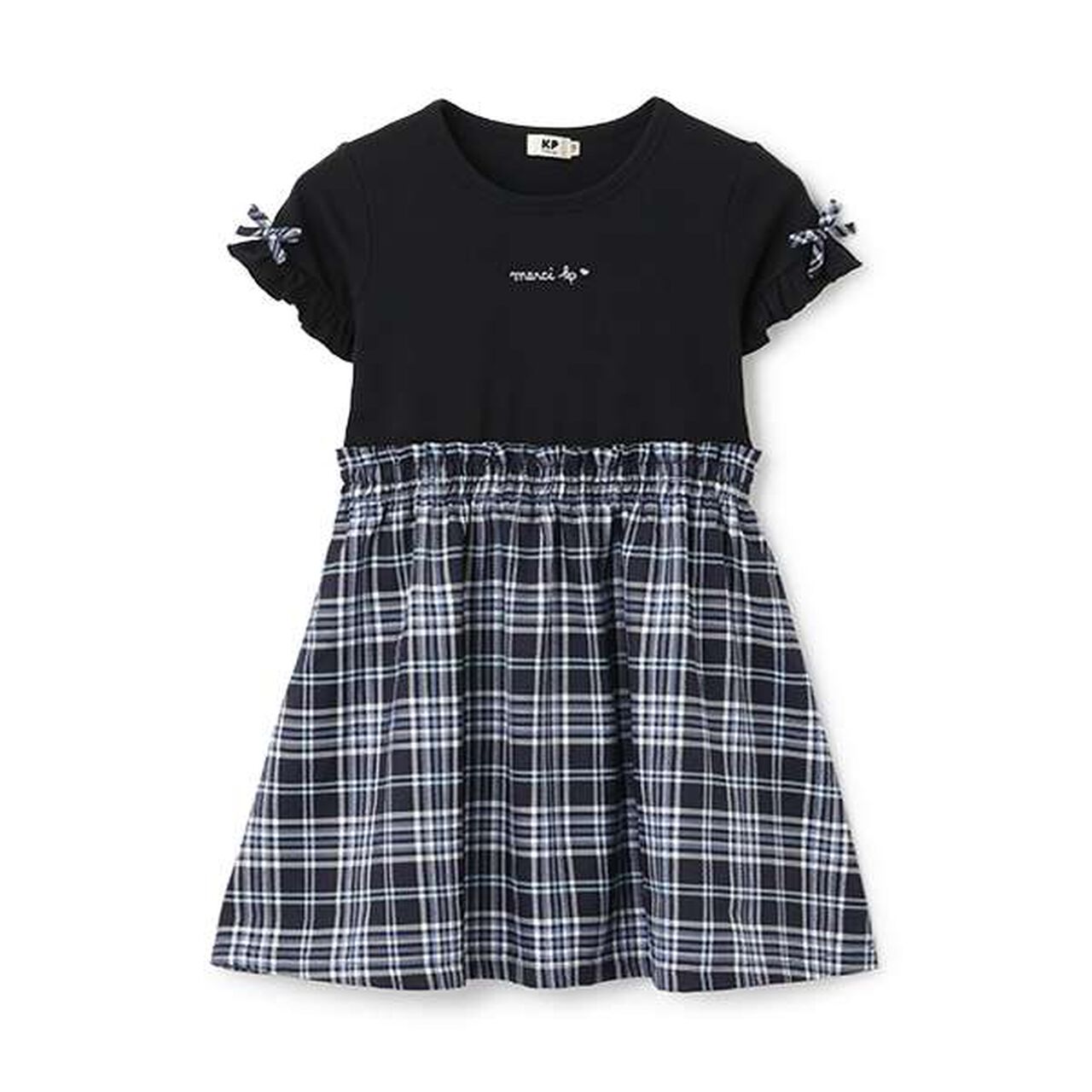 Checkered Pattern Short-Sleeve One-Piece Dress,Navy, large image number 0