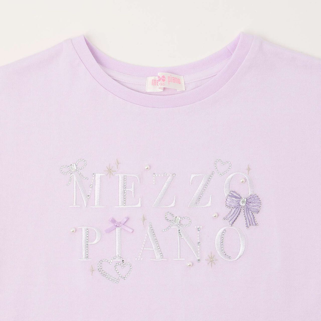 Sparkling Ribbon Logo Embroidered Short Sleeve T-Shirt,Lilac, large image number 3
