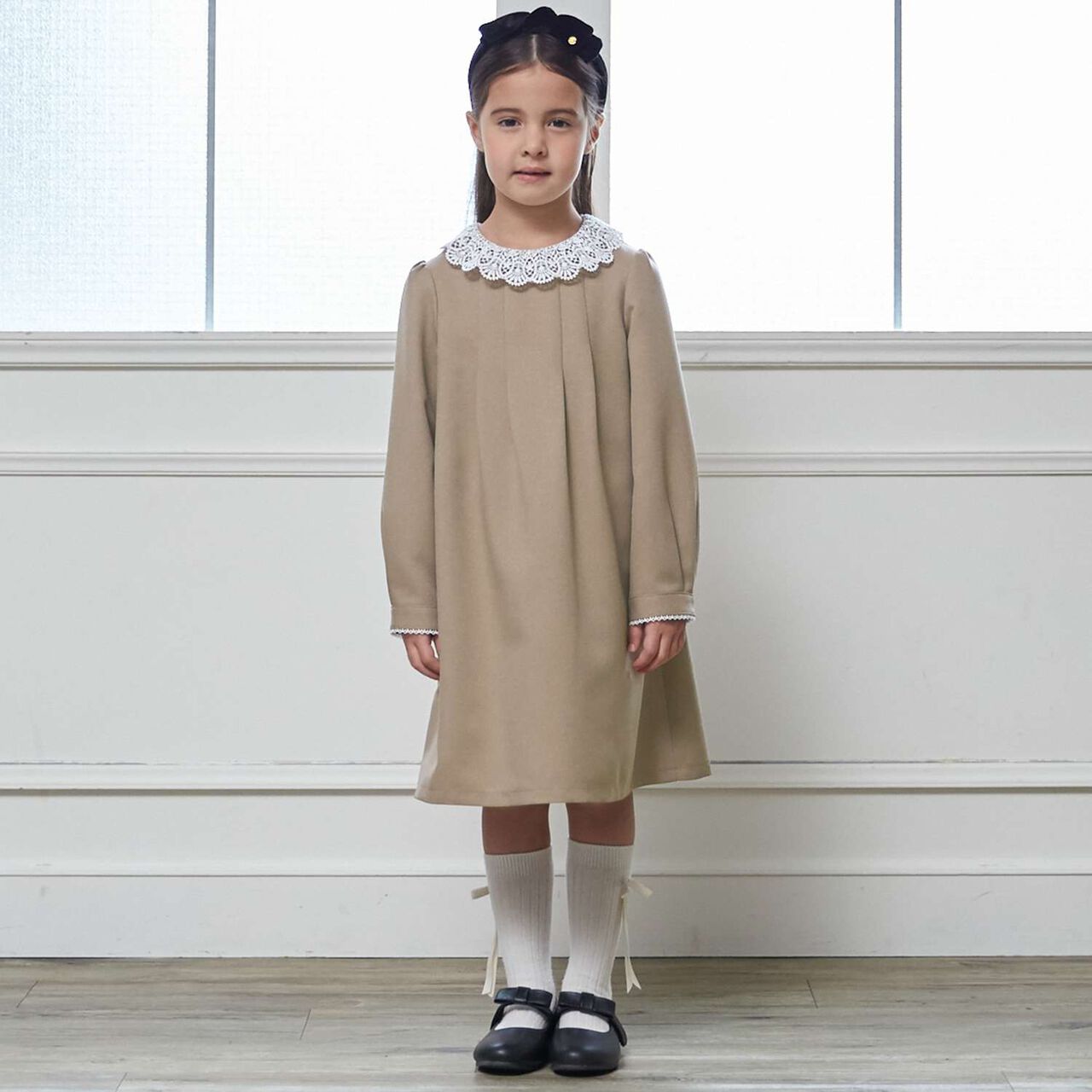 Semi-Formal Lace Collar One-Piece Dress,Beige, large image number 0