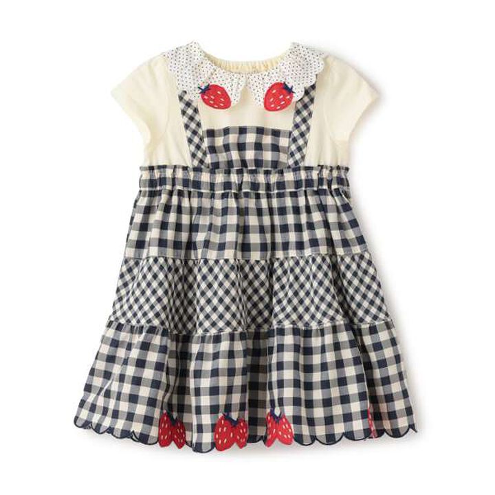 Strawberry One-Piece Dress,Navy, medium image number 0