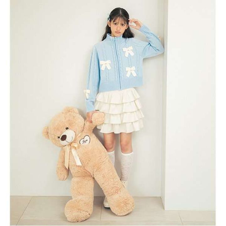 W Zip Ribbon Cardigan,Sax blue, medium image number 4