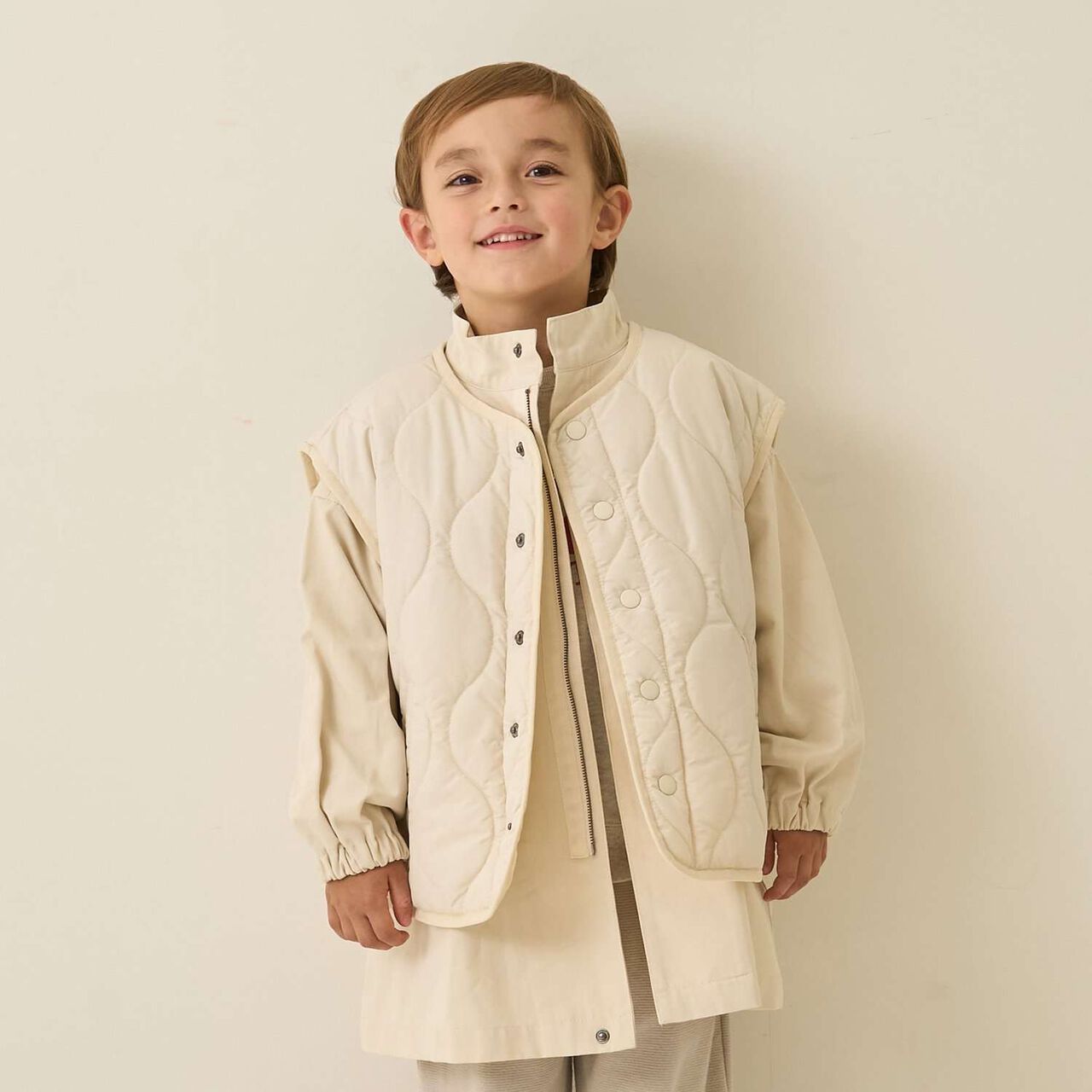 [Mix and Match Series] Quilted Vest,Ivory, large image number 0