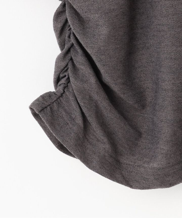 Tie-Detail Gathered Off-Shoulder Cut and Sew Top,Gray, medium image number 7