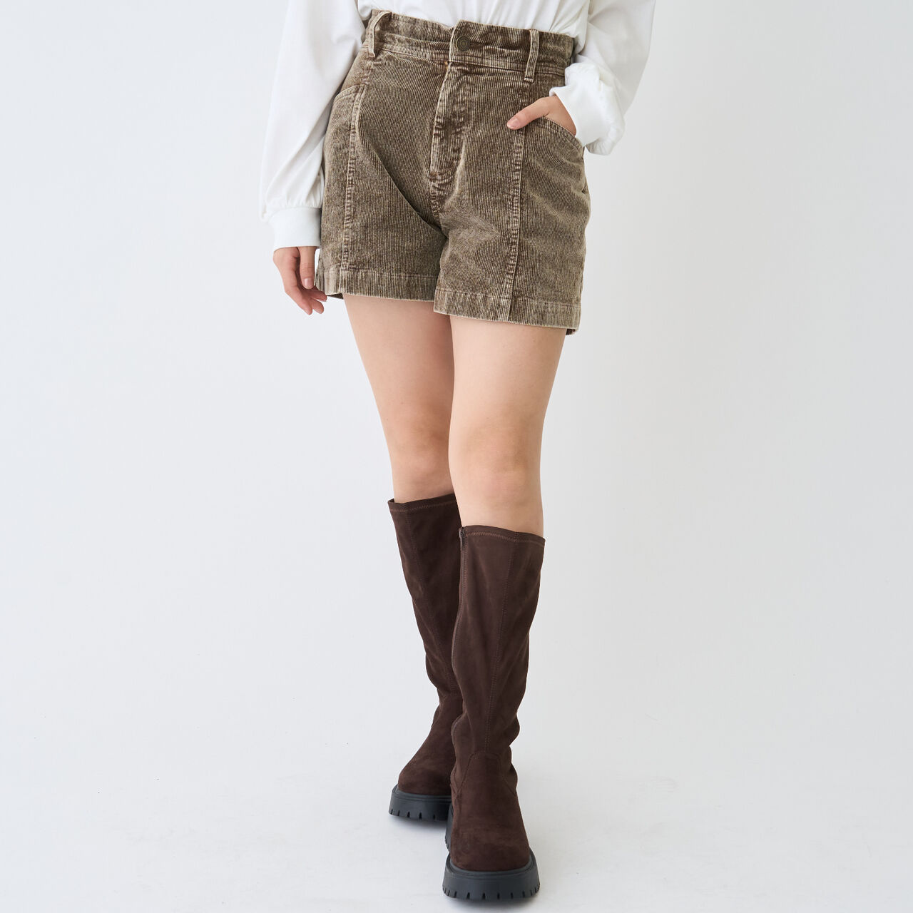Casual Look Corduroy Shorts,Brown, large image number 3