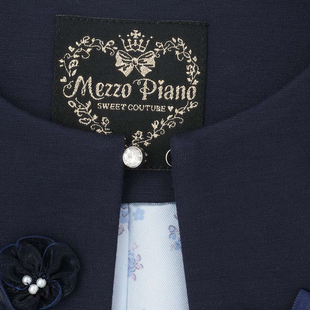 Flower Motif Scalloped Hem Jacket,Navy, large image number 3