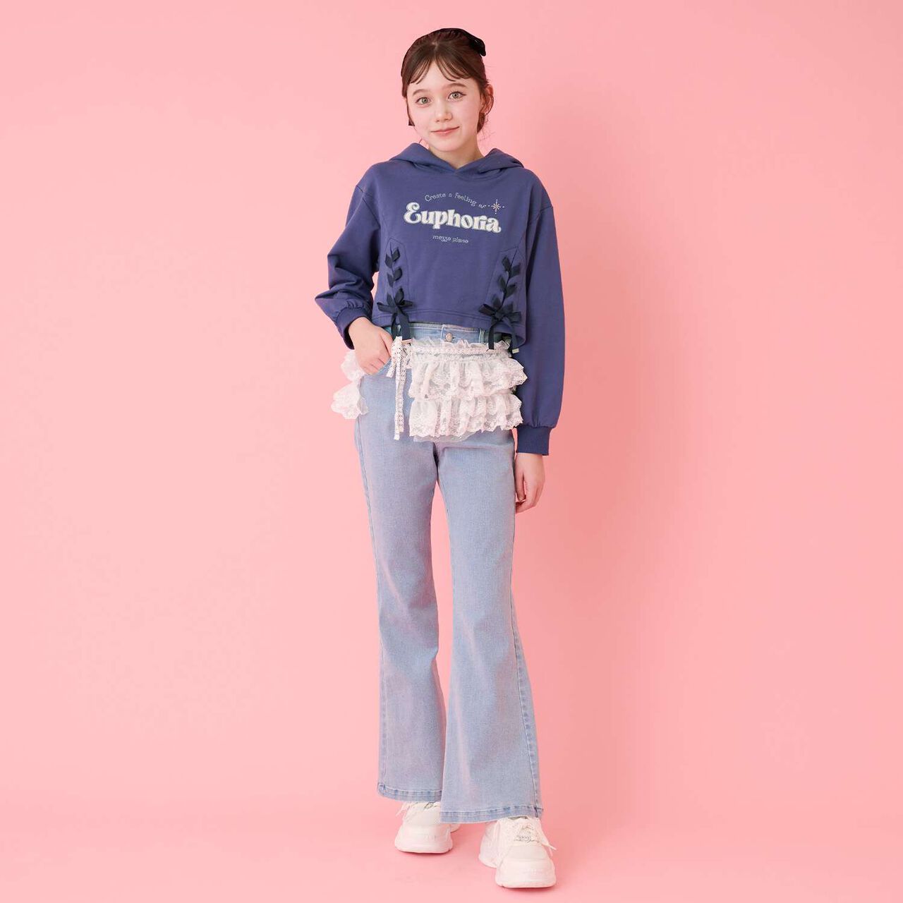 Lace-up Short Parka & Tank Top Set,Navy, large image number 14