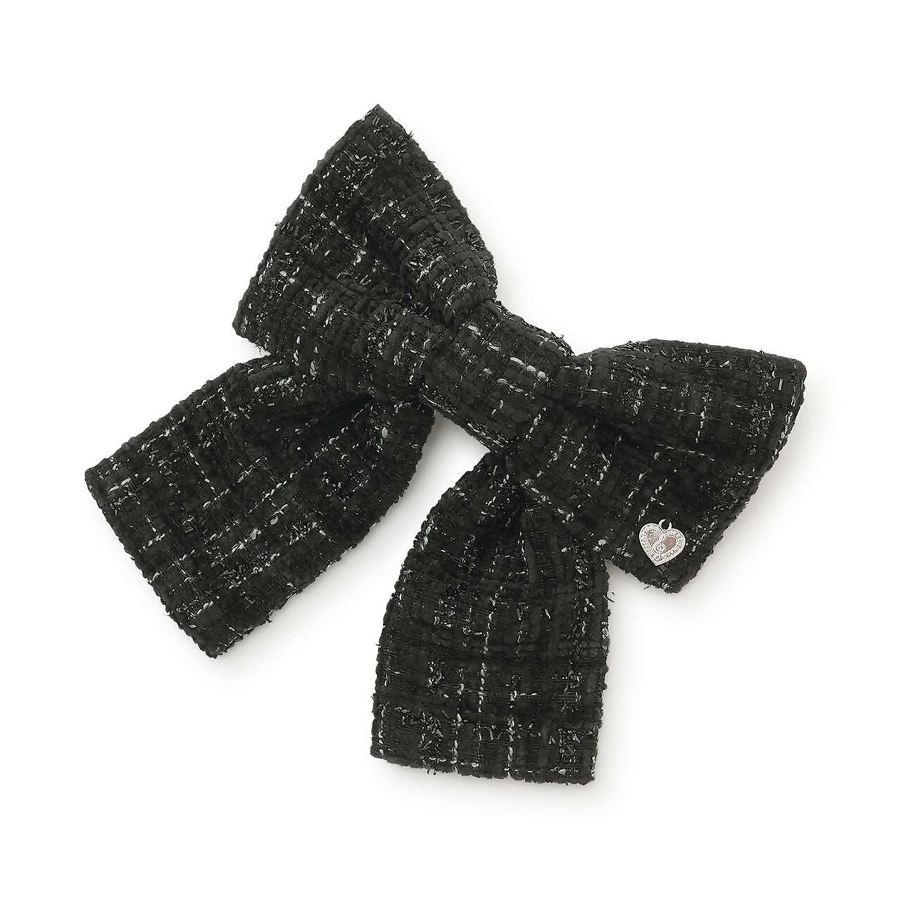 Tweed Ribbon Hair Barrette,Black, large image number 0