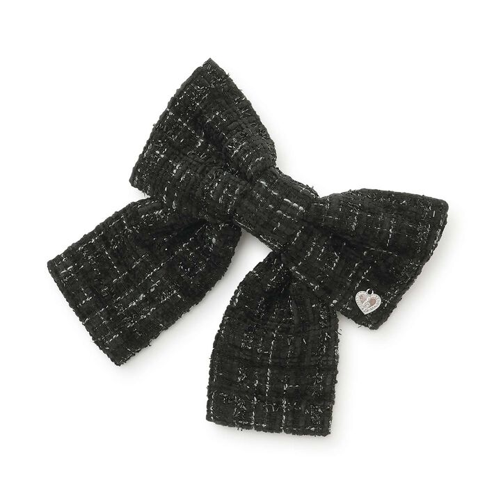 Tweed Ribbon Hair Barrette,Black, medium image number 0