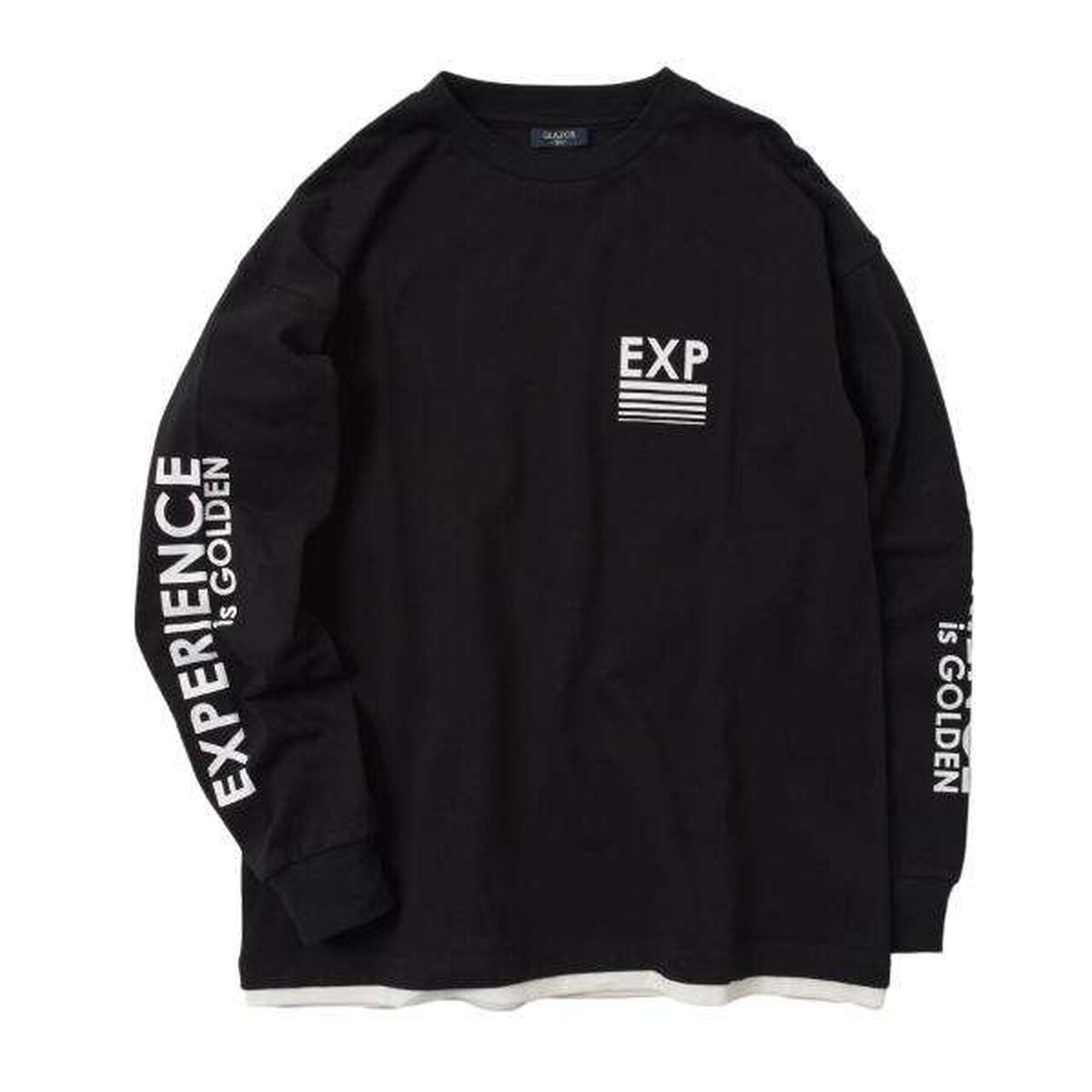 Layered Hem Long-Sleeve T-Shirt,Black, large image number 0