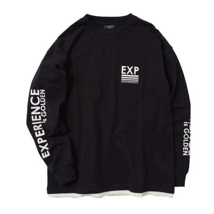 Layered Hem Long-Sleeve T-Shirt,Black, medium image number 0