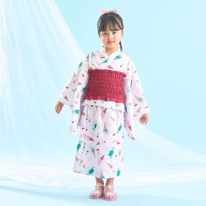 [Easy Wear♪] Cool Touch 4-Way Separate Yukata with Obi Belt (Kawaii) [Kids Girls],Dark red, medium image number 23