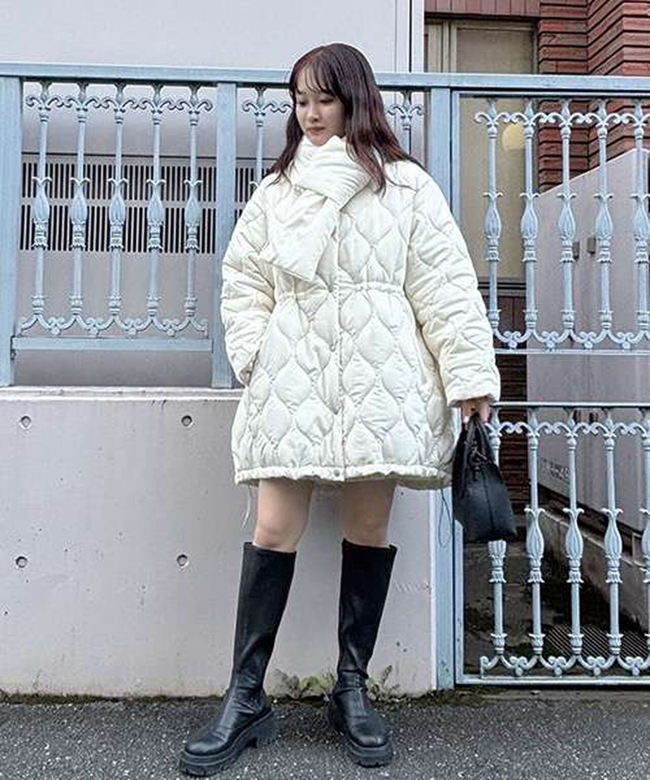 Quilted Bomber Jacket with Scarf,Ivory, large image number 6