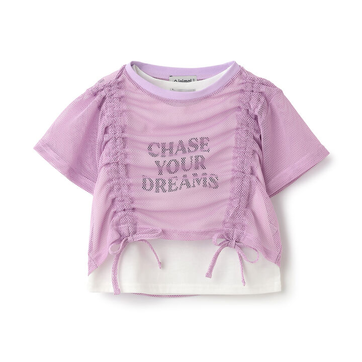[Inner Lining Included] Mesh Drawstring Short Sleeve T-Shirt,Lavender, medium image number 15