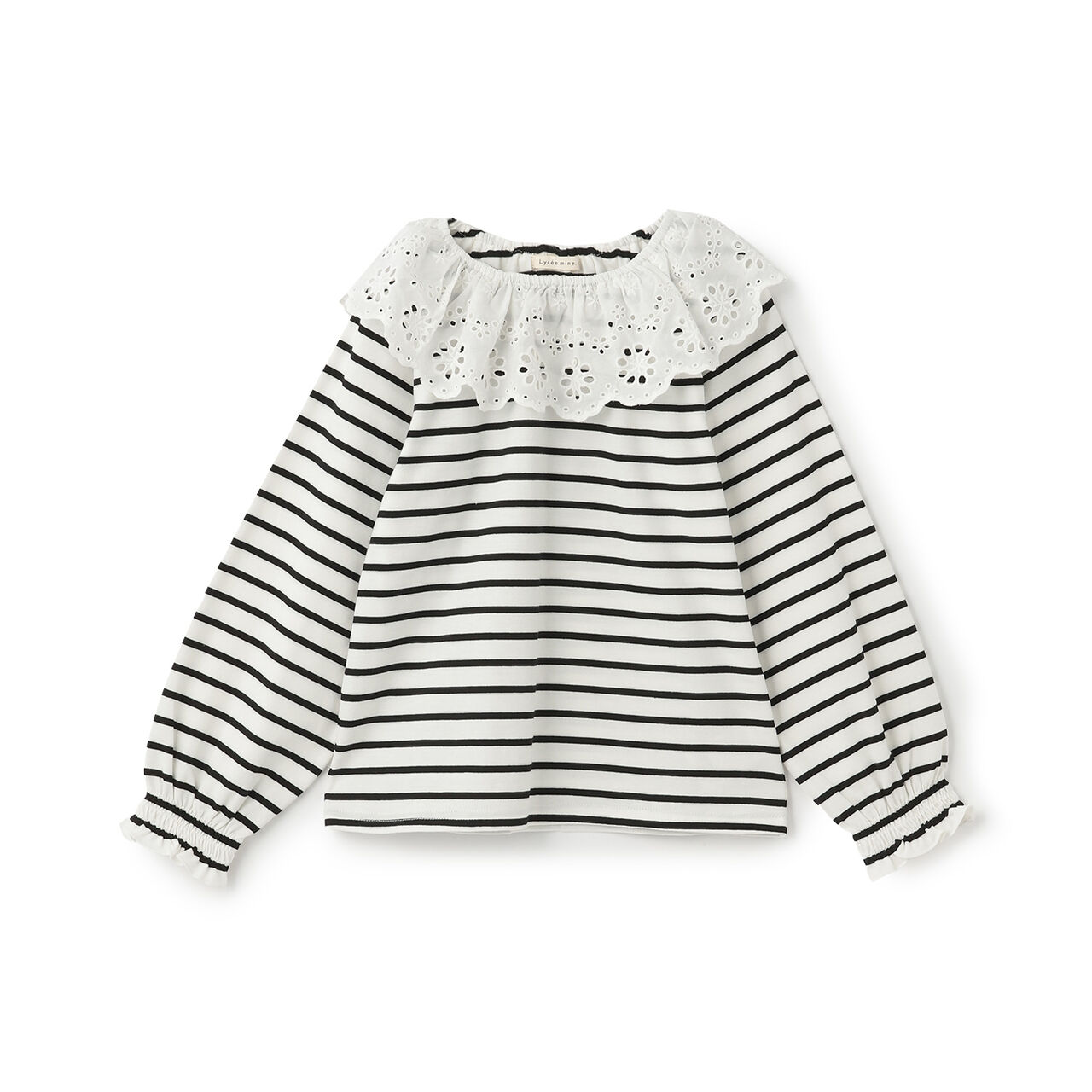 Round Cotton Lace Long-Sleeve T-Shirt,Black, large image number 15