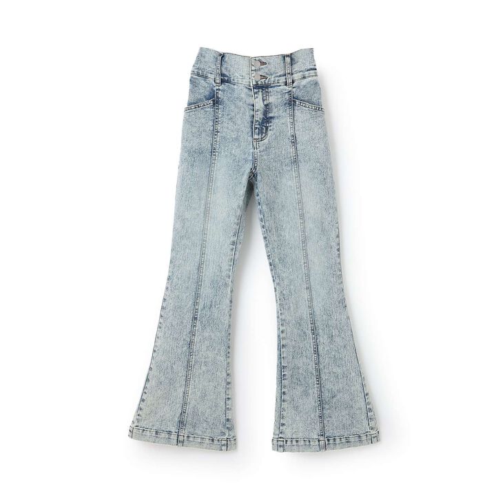Stretch Style-Up Flare Denim Pants,Sax blue, medium image number 10