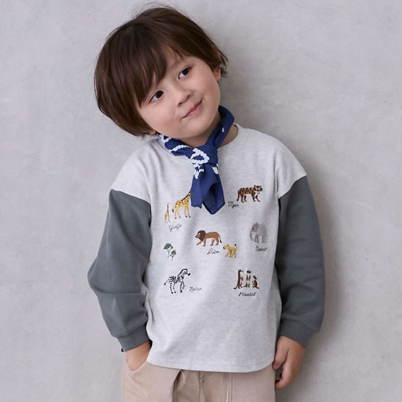 Animal Embroidery Long-Sleeve T-Shirt,Smoke white, large image number 0