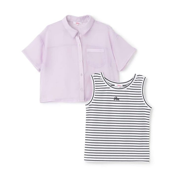 [3WAY] Short-Sleeve Sheer Shirt & Cool Sensation Tank Set,Lavender, medium image number 20