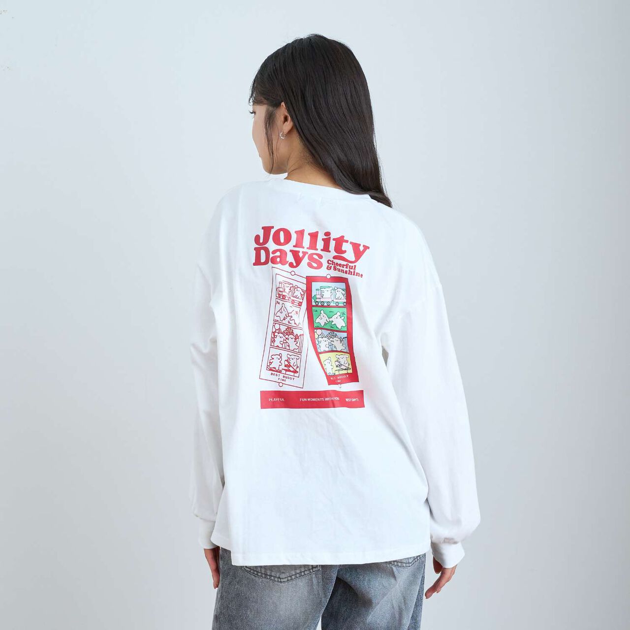 [100% Cotton] Animal Motif Long-Sleeve T-Shirt,Off white, large image number 4