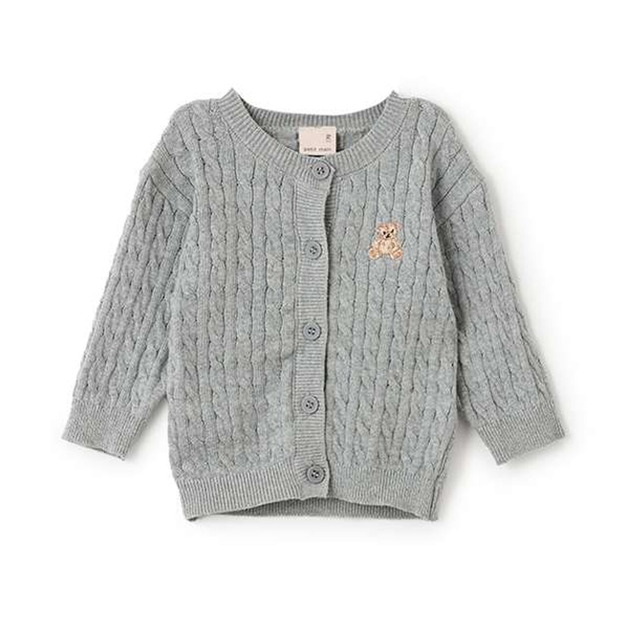 Bear Embroidery Cardigan,Light gray, large image number 2