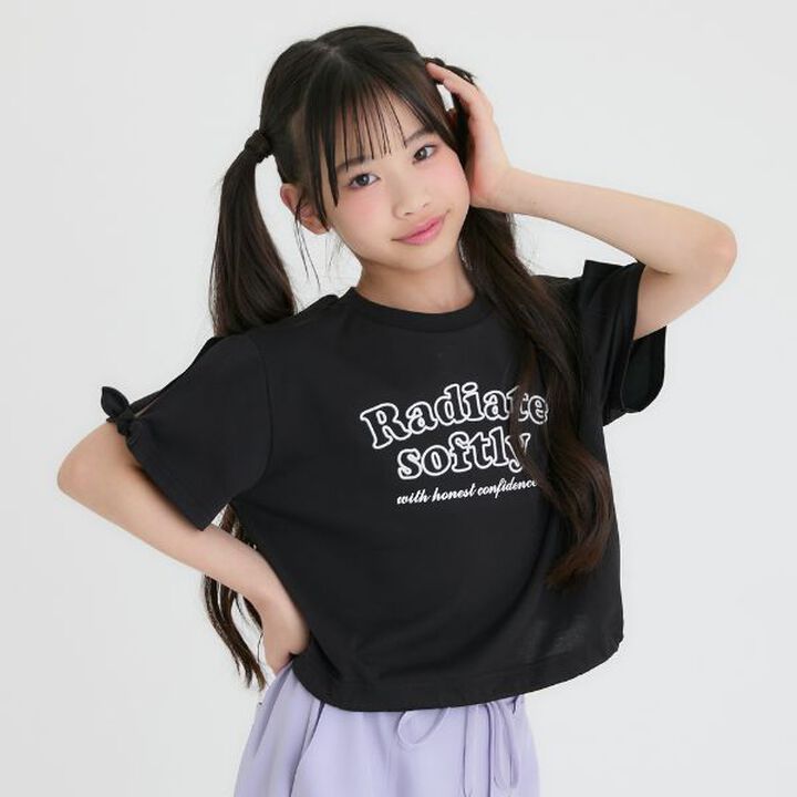 [Cool Touch] Ribbon Accent Short Sleeve T-Shirt,Black, medium image number 0