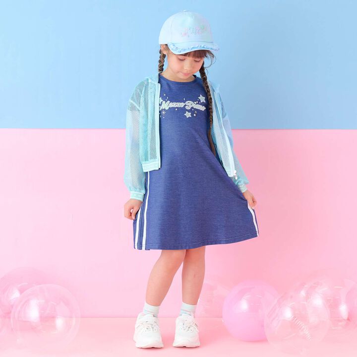 Mesh Zip Parka & Shoulder Opening Cut One-Piece Dress Set,, medium