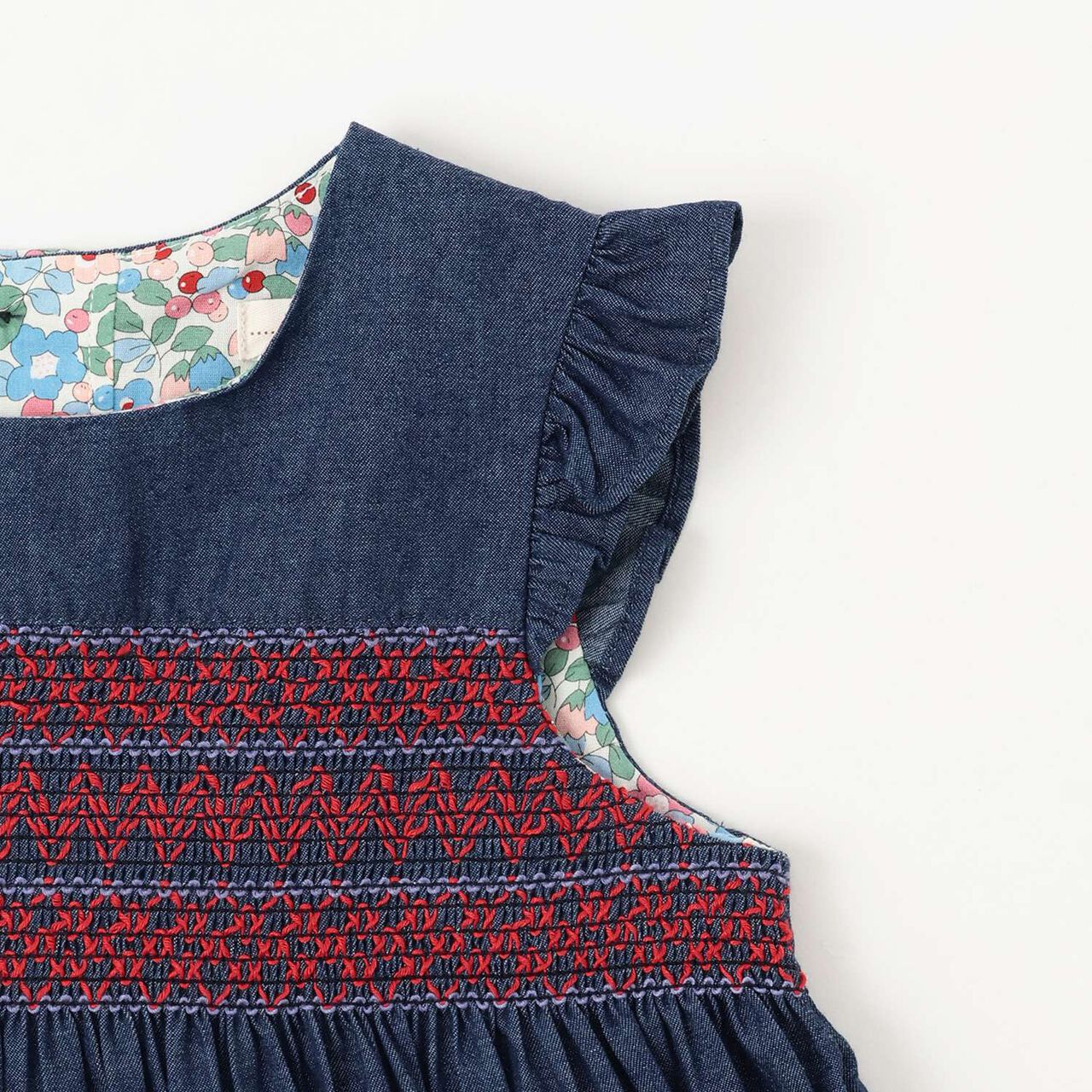 Denim Smocking Jumper Skirt,Navy, large image number 5