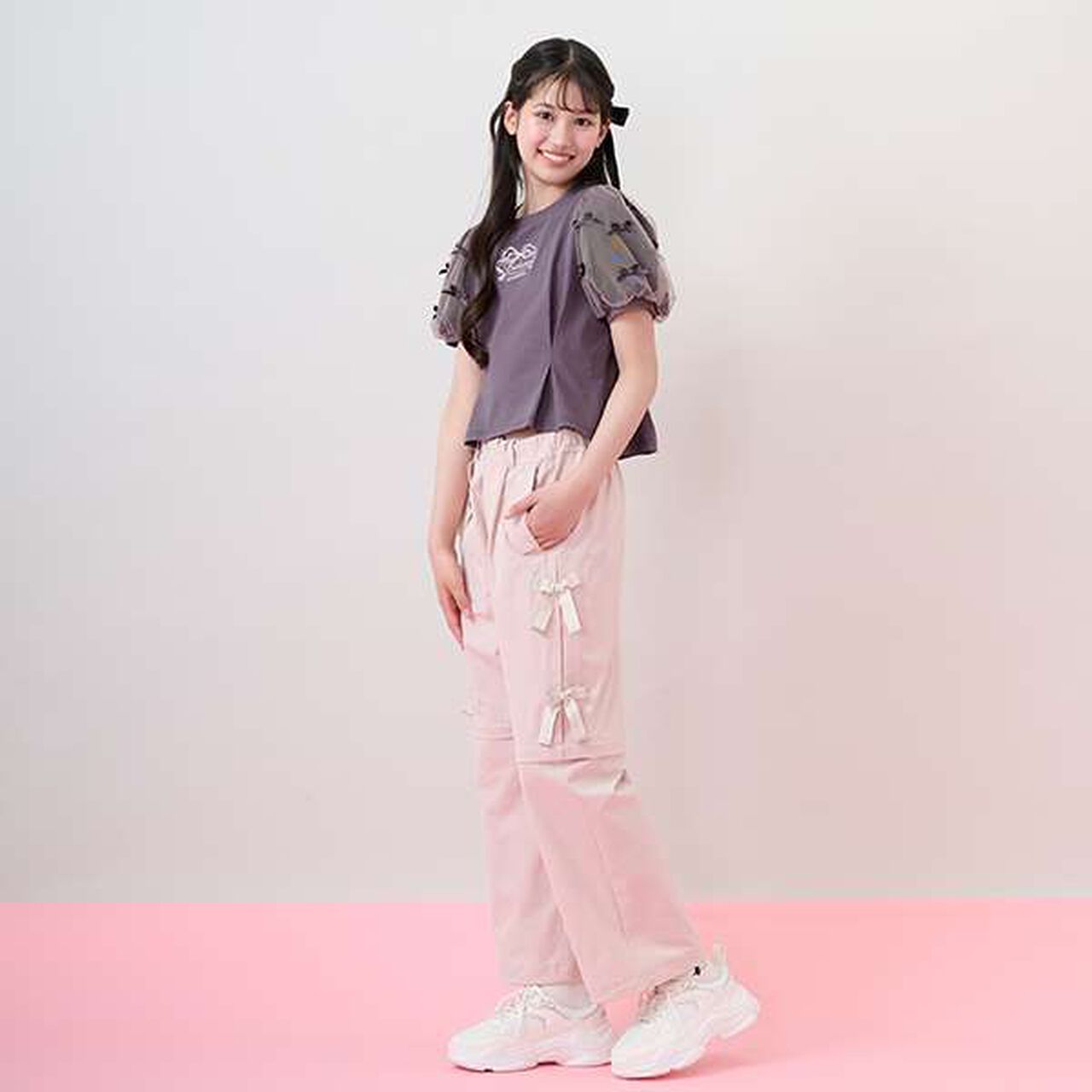 [Cool Touch] Mixed Material Tuck T-Shirt,Pink, large image number 14